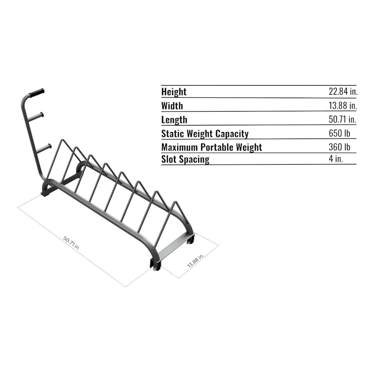 Troy Barbell VTX GHBPR Horizontal Bumper Plate Rack specifications.