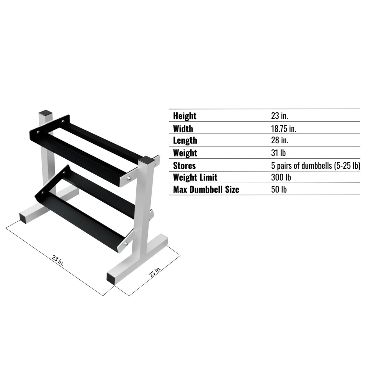Troy Barbell USA Sports GHDR-5 Mini Dumbbell Rack specs.