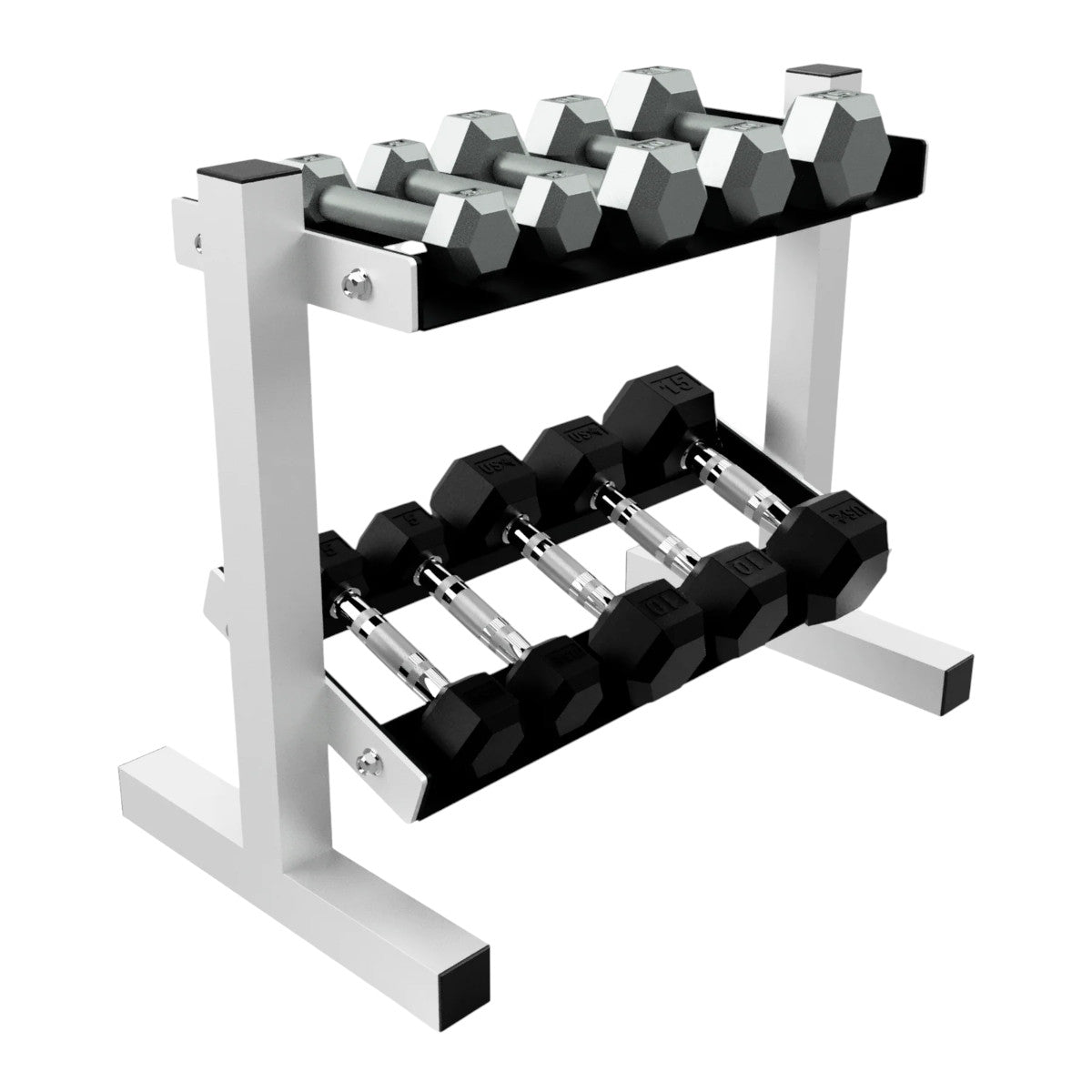 Troy Barbell USA Sports GHDR-5 Mini Dumbbell Rack loaded with dumbbells.
