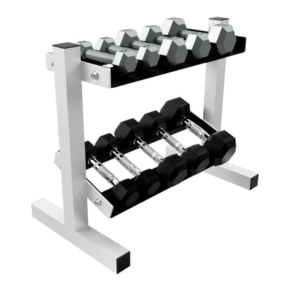 Troy Barbell USA Sports GHDR-5 Mini Dumbbell Rack loaded with dumbbells.