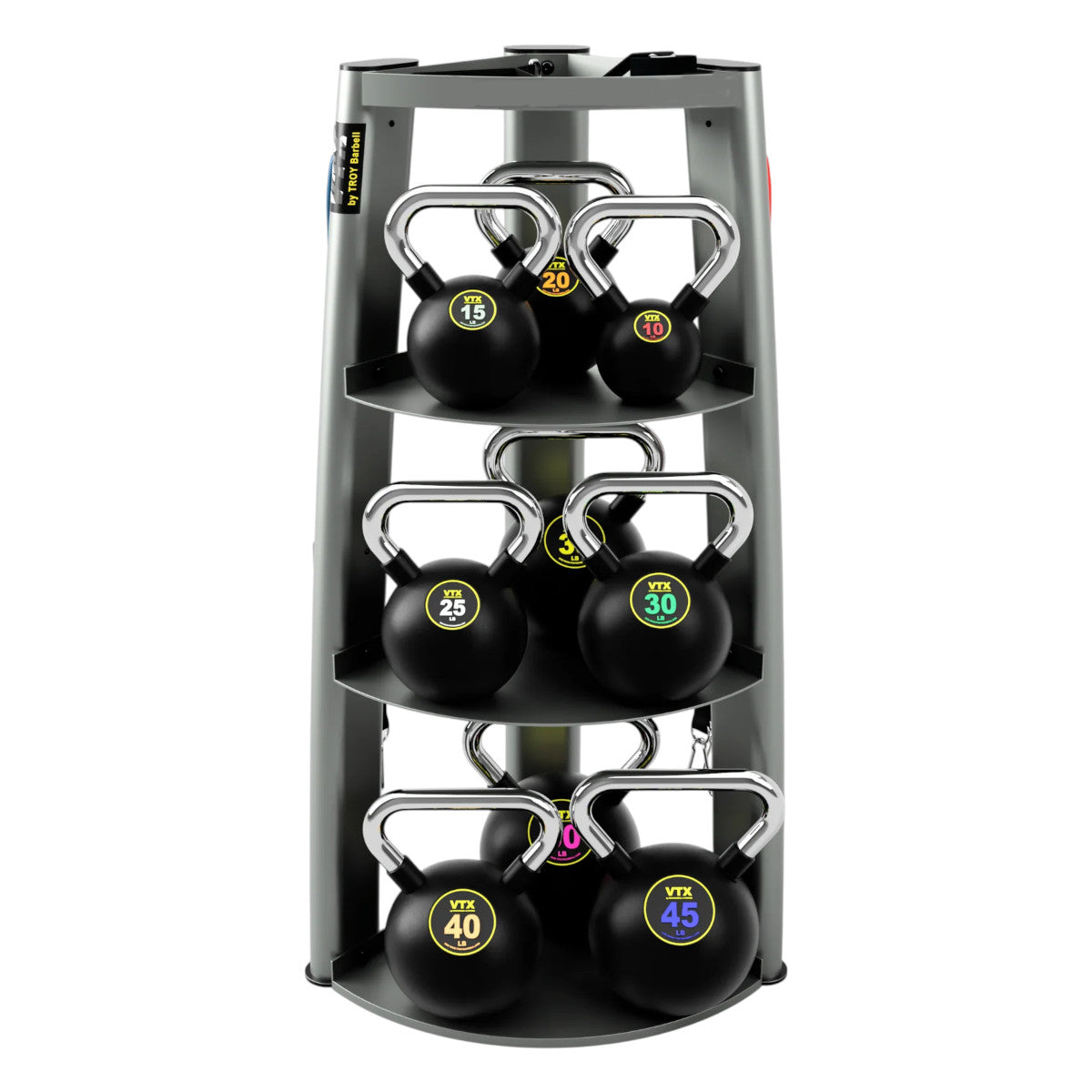 Troy Barbell VTX CLUBPAC-CKB9 Club Kettlebell Pack with Rack front view.
