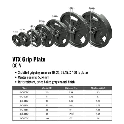Troy VTX GO-V Olympic Grip Plate Set - 255LB