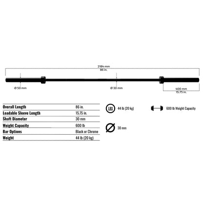 Troy Barbell USA Sports GOB-86 Olympic Bar specifications.