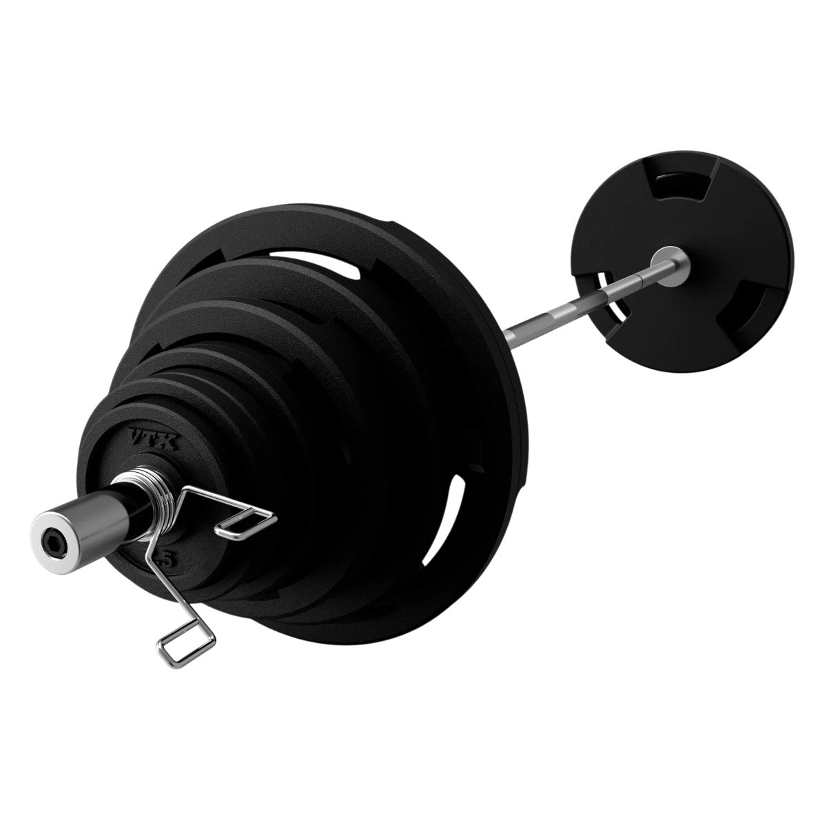 Troy GOSS-300VR Black weightlifting barbell with weight plates on a white background