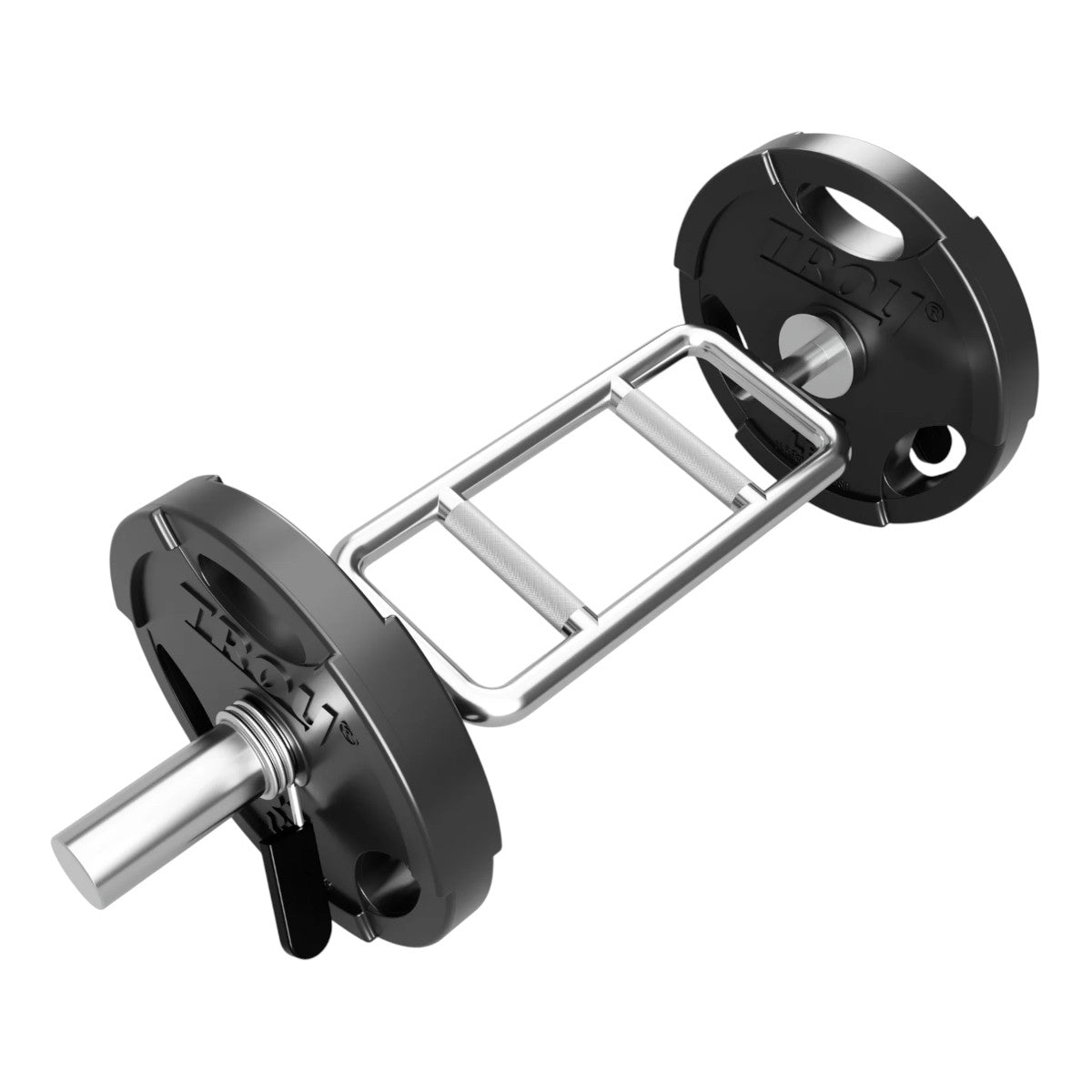 Troy Barbell USA Sports GOT-34 Olympic Tricep Bar with interlocking weight urethane plates.