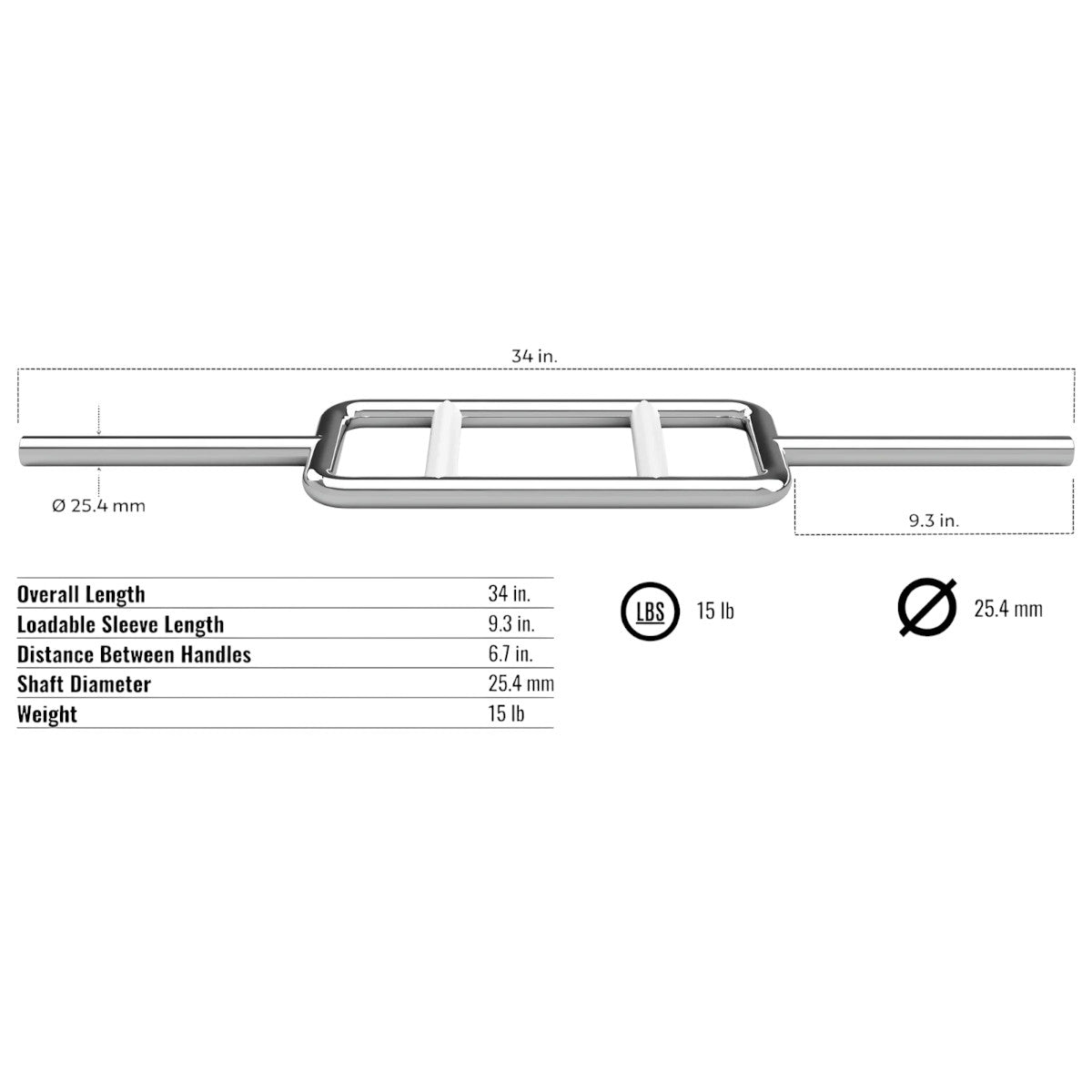 Troy Barbell USA Sports GRT-34 Regular Triceps Bar specifications.