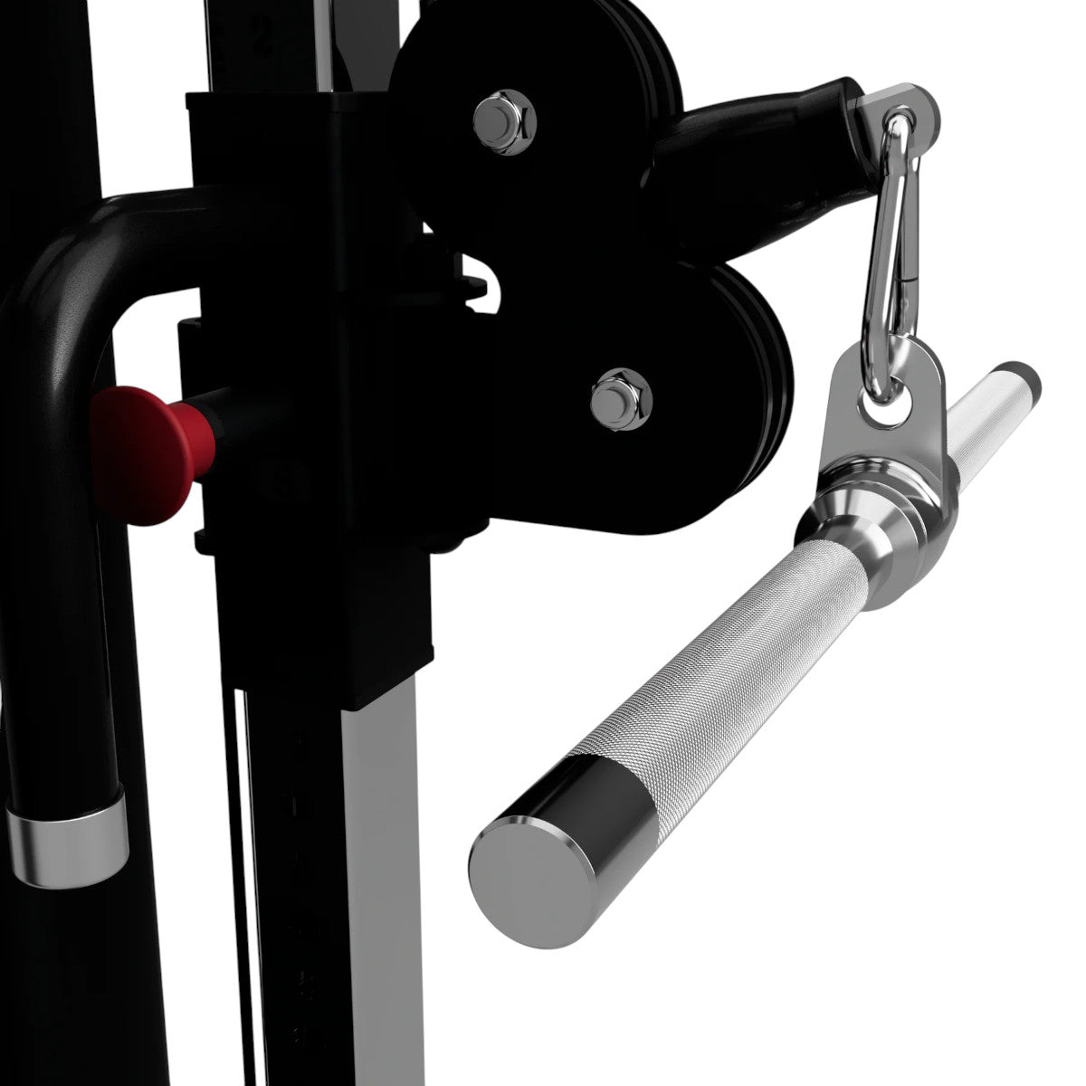 Troy Barbell USA Sports GSB-20S Multi-Purpose Straight Bar with Swivel attached to functional trainer.