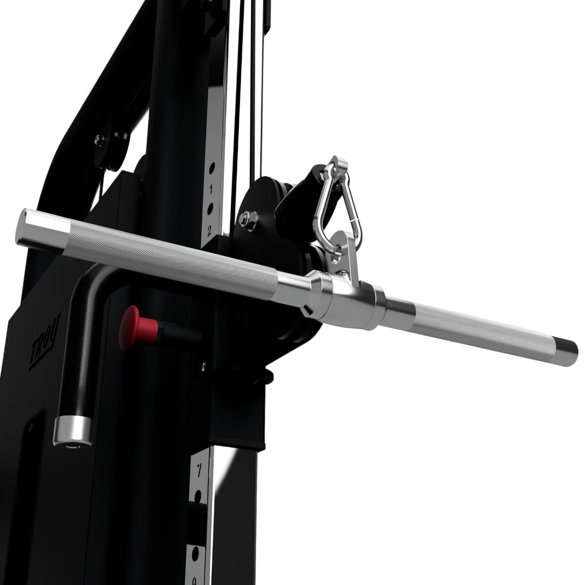 Troy Barbell USA Sports GSB-20S Multi-Purpose Straight Bar with Swivel attached to functional trainer view.