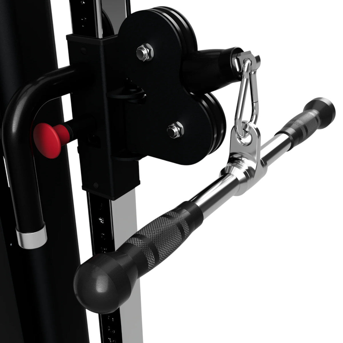 Troy Barbell VTX GSB-20SR Deluxe Straight Bar Rubber Grips attached to cable-cross.