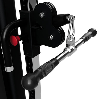 Troy Barbell VTX GSB-20SR Deluxe Straight Bar Rubber Grips attached to cable-cross.