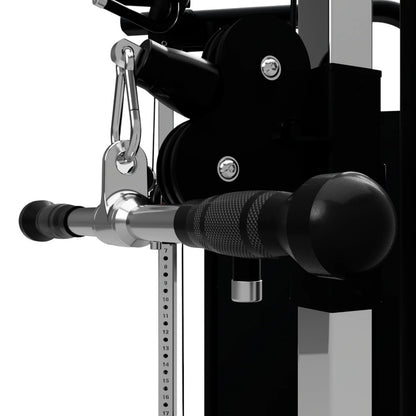 Troy Barbell VTX GSB-20SR Deluxe Straight Bar Rubber Grips attached to cable-cross side view.