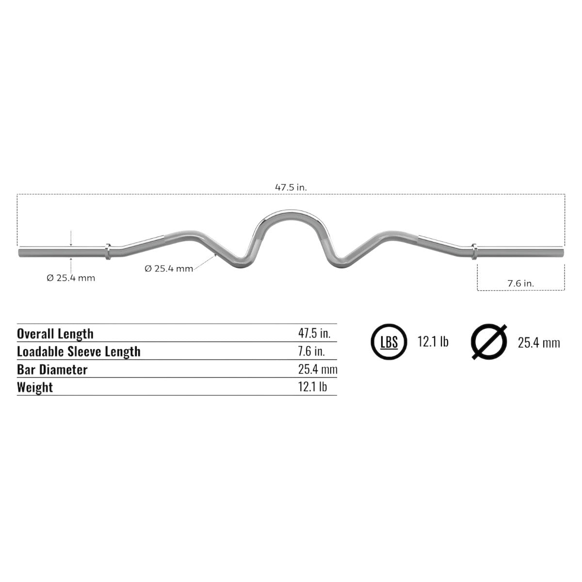 Troy Barbell USA Sports GSRZ-47 Regular EZ Super Curl Bar specifications.
