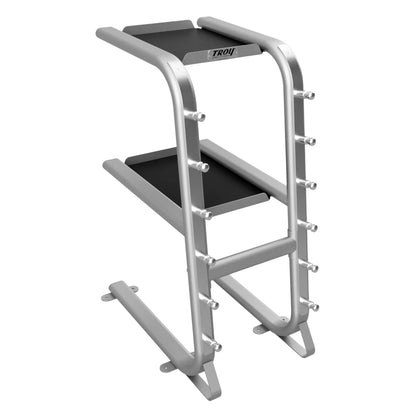 Troy Barbell GTAR-PAC Cable Attachment Accessory Package silver rack without all the attachments side view.