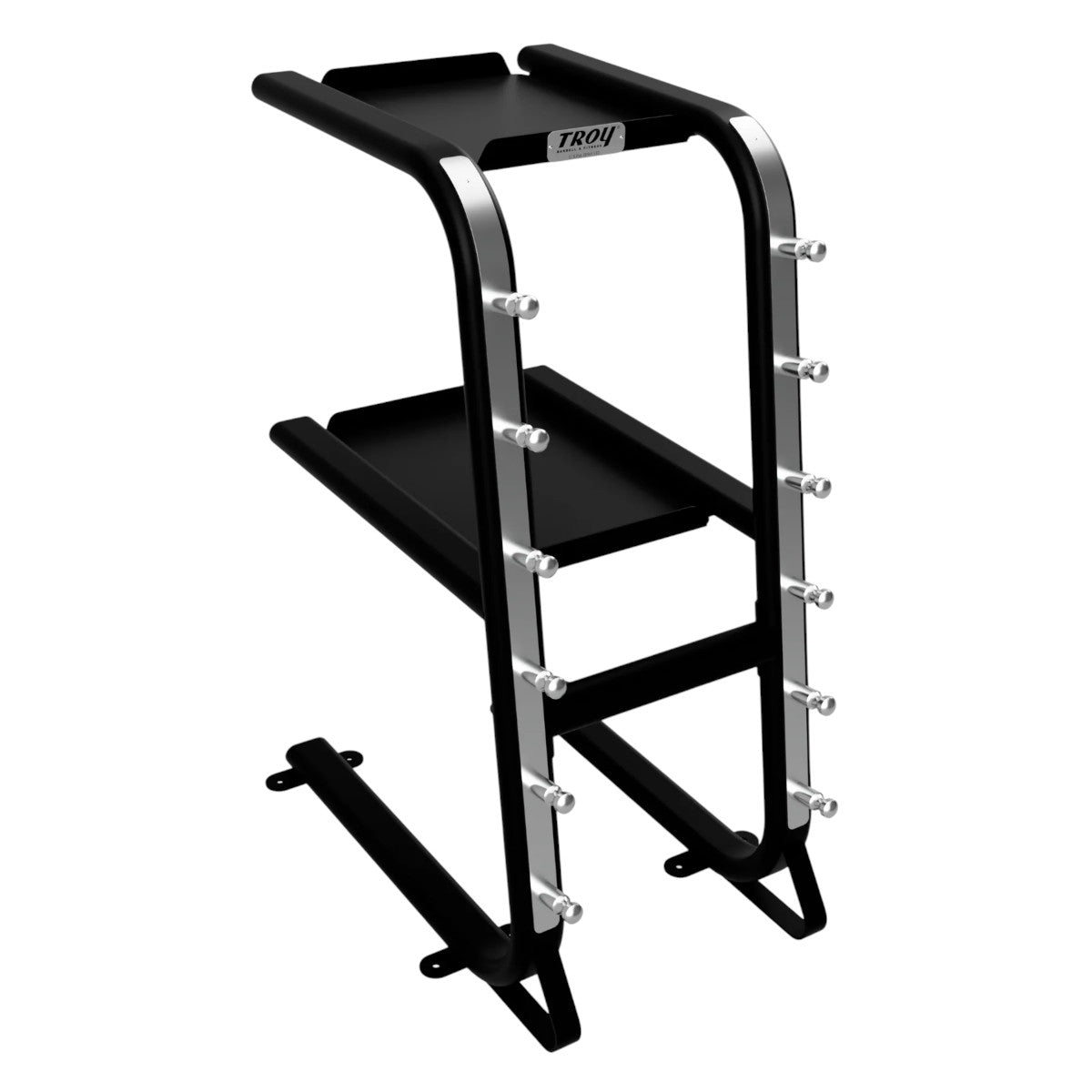 Troy Barbell GTAR-PAC Cable Attachment Accessory Package black rack without all the attachments side view.