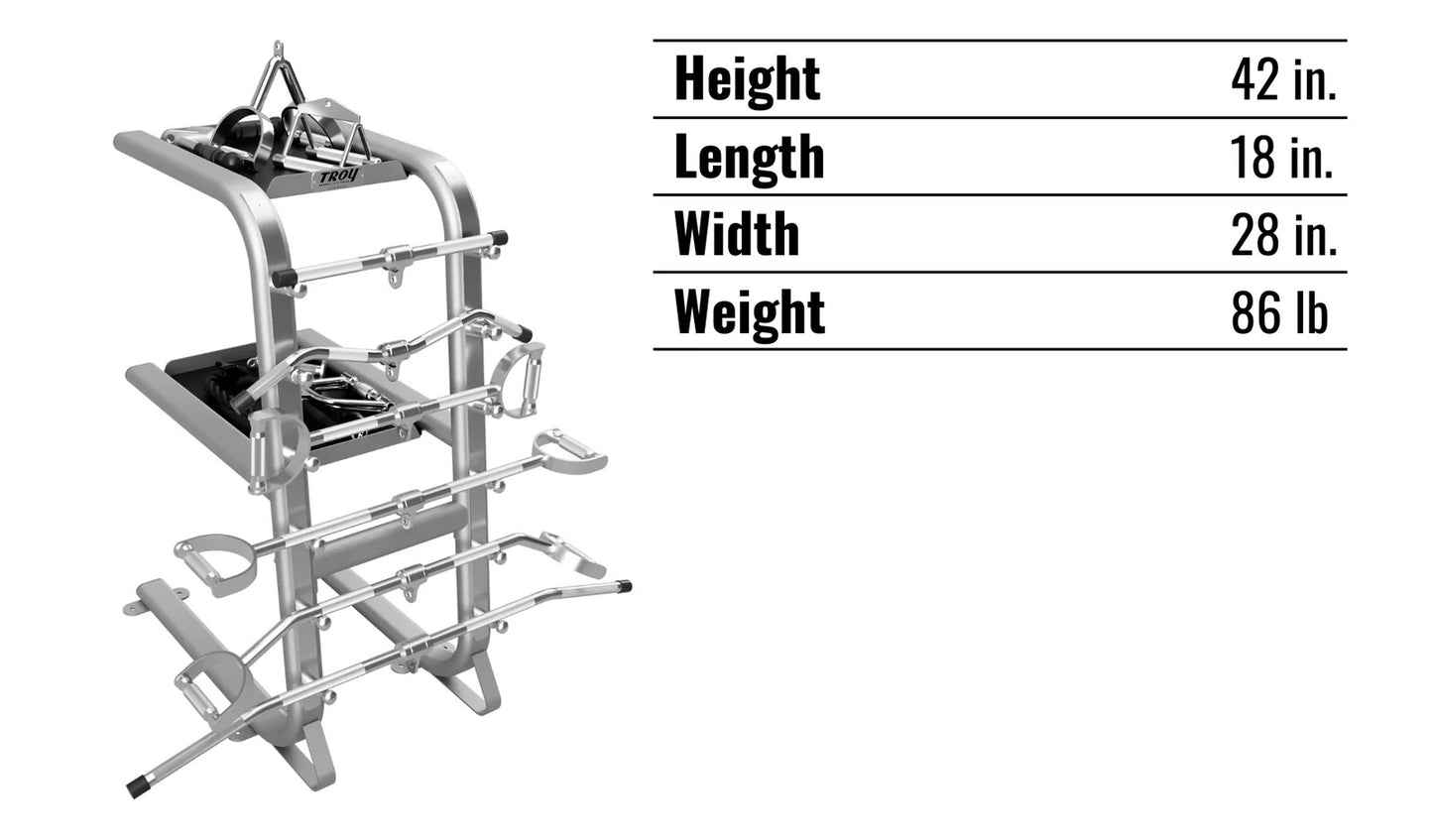 Troy Barbell GTAR-PAC Cable Attachment Accessory Package rack specifications.