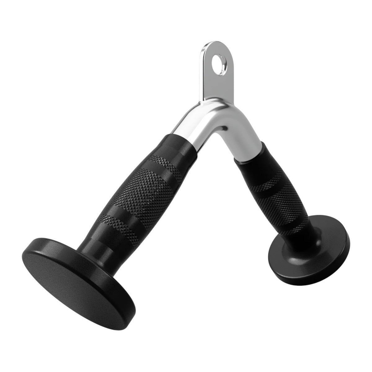 Troy Barbell VTX GTVB-R Triceps Press Down V Bar with Rubber Grips angled view.