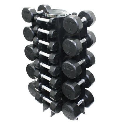 Troy Barbell VERTPAC-TSDR50G TSD-R Rubber Encased Dumbbell Set with GVDR-13 rack.
