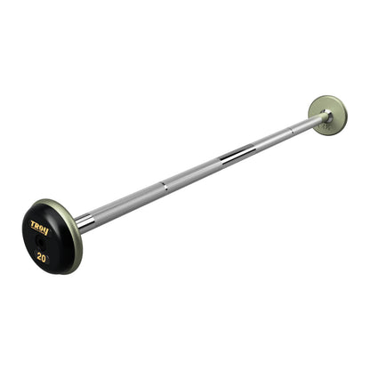 Troy Barbell HFB-R Pro Style 20lb Straight Gray Barbell Black End Cap on white background.