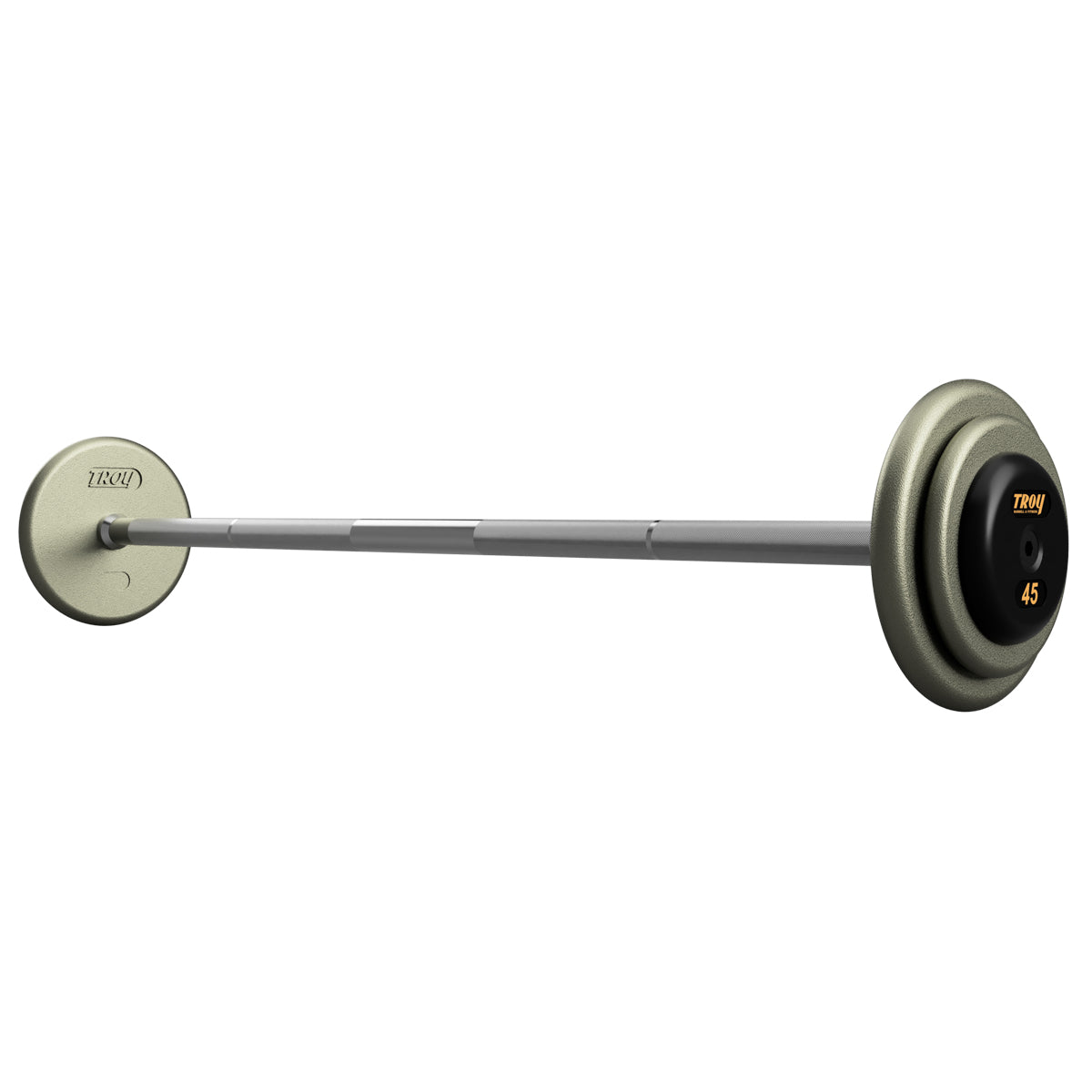 Troy Barbell HFB-R Pro Style Straight Gray Barbell Black End Cap Sets.