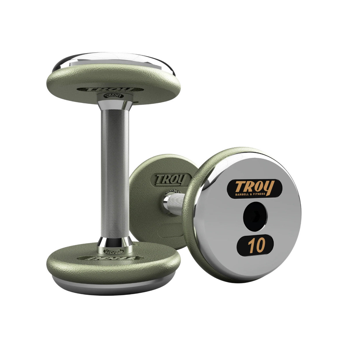 Troy Barbell HFD Pro Style Gray plates, straight handle with chrome end caps Dumbbells 10 lb pair.