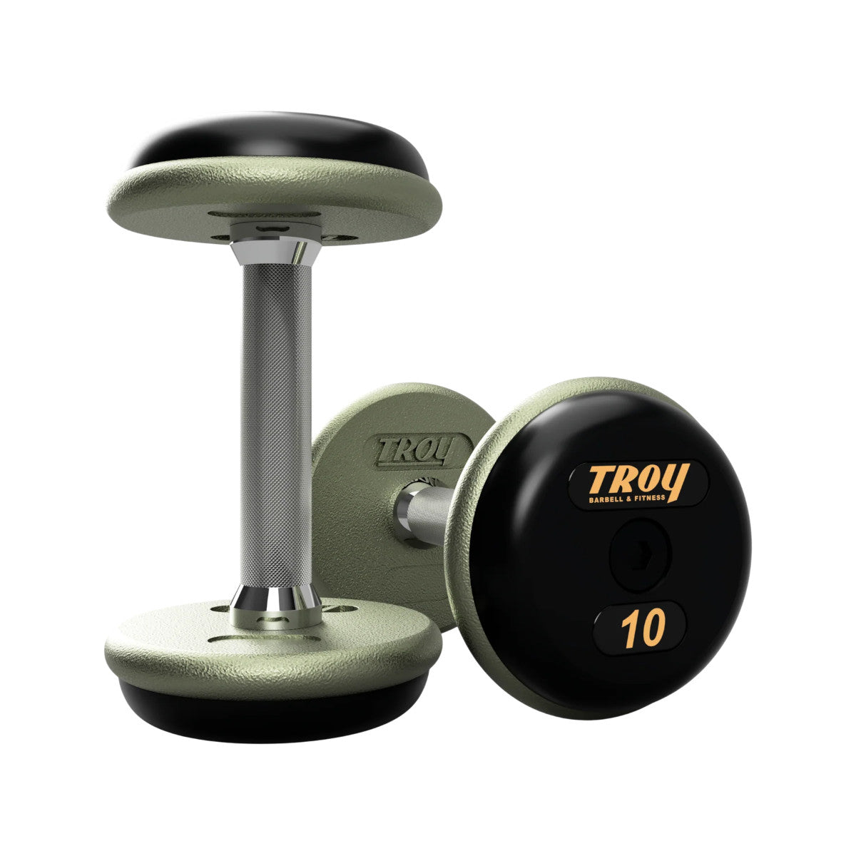 Troy Barbell HFD Pro Style Gray plates, straight handle with black rubber end caps Dumbbells 10 lb pair.