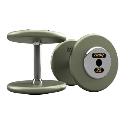 Troy Barbell HFD Pro Style Gray plates, straight handle with chrome end caps Dumbbells 25 lb pair.