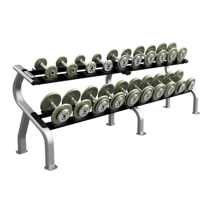 Troy Barbell HFD 5-100 Pro Style Gray Dumbbell Set w/Racks on white background
