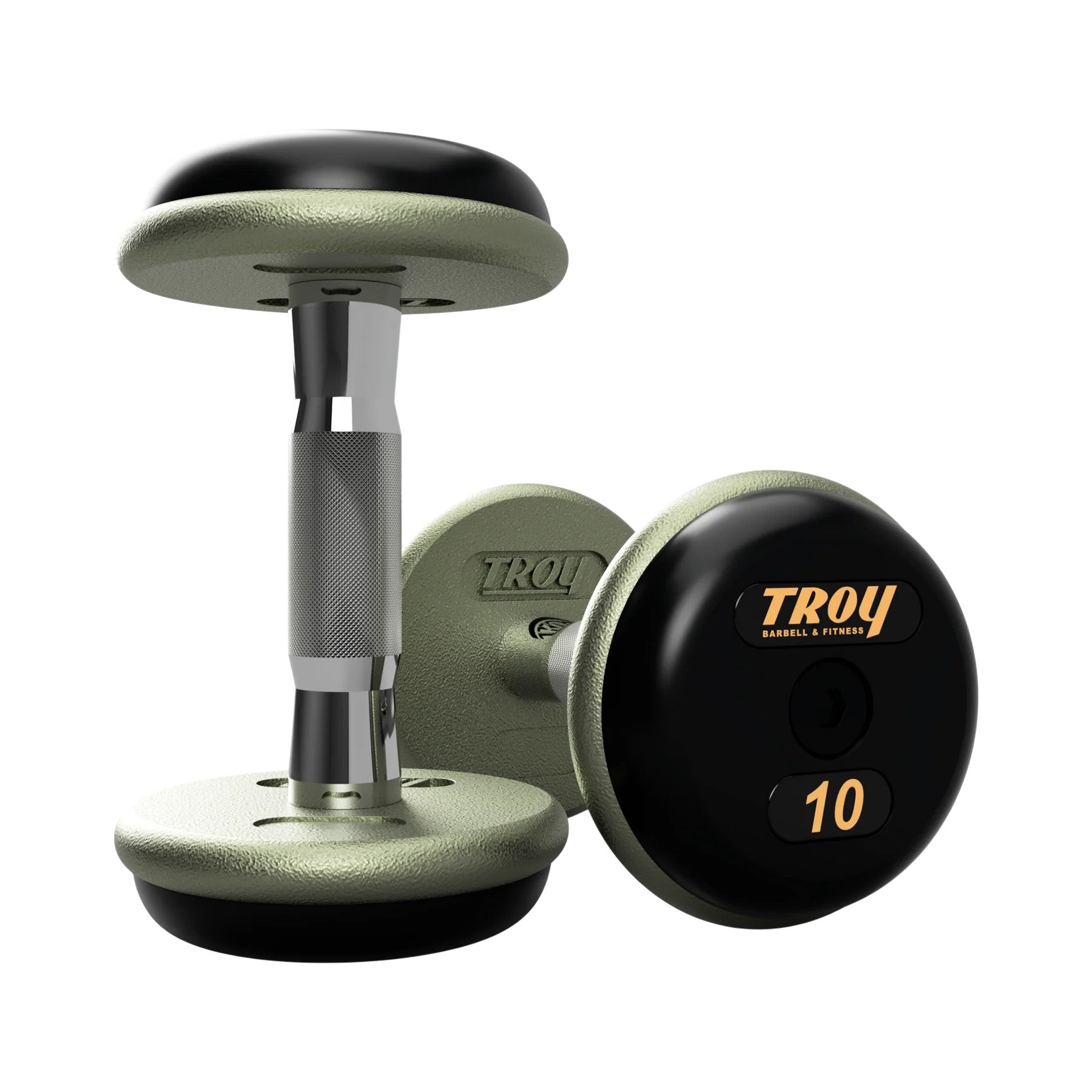 Troy Barbell HFDC Pro Style Gray plates, contour handle with black rubber end cap Dumbbells 10 lb pair.