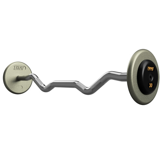 Troy Barbell HZB-R Pro Style EZ Curl Gray Barbell Black Rubber End Cap.