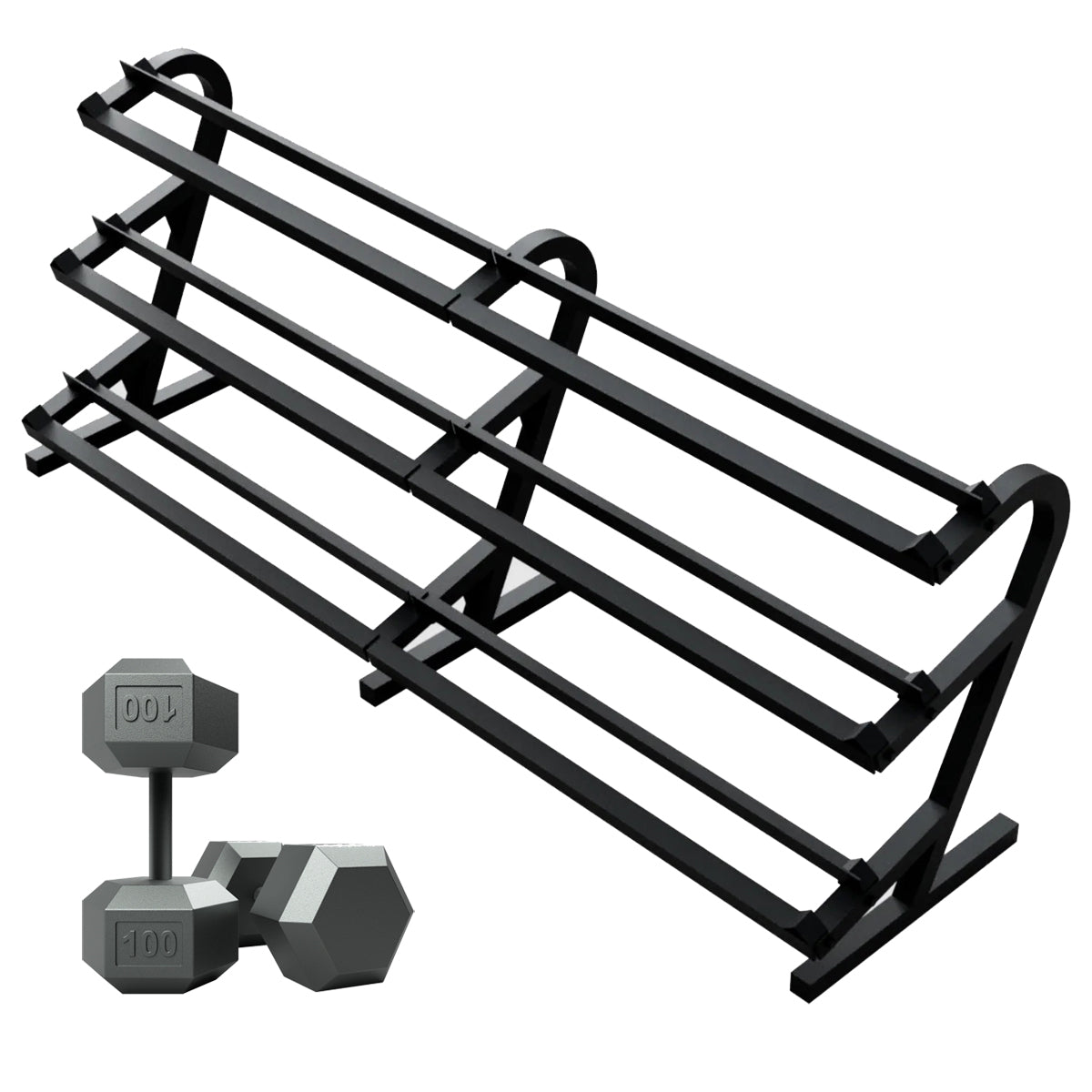 Troy Barbell USA Sports IHD Iron Hex Dumbbell Set - 5 to 100LB with TDR-3 Rack.