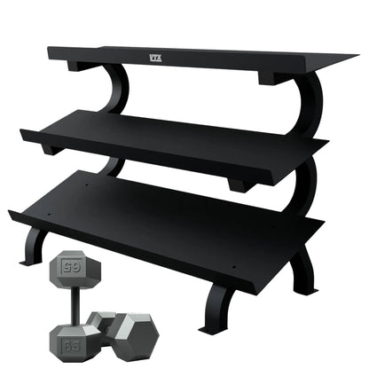 Troy Barbell USA Sports IHD Iron Hex Dumbbell Set 5 to 75LB w/GTDR-3 Rack.