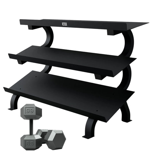 Troy Barbell USA Sports IHD Iron Hex Dumbbell Set 5 to 75LB w/GTDR-3 Rack.