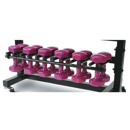 Troy Barbell Aerobic Pac MDR-ACCE Accessory Rack with purple dumbbells.