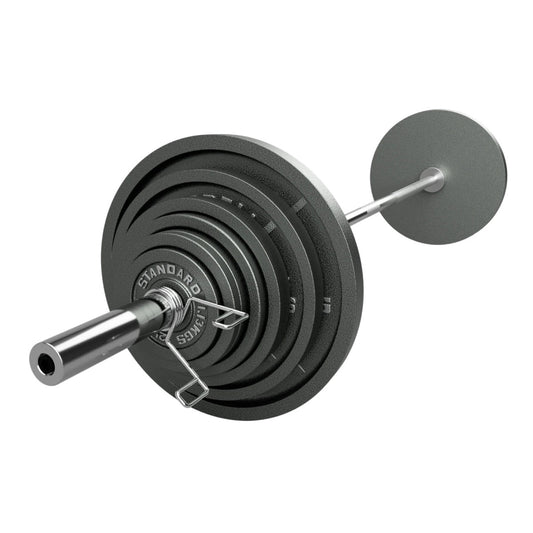 Barbell with weight plates on a white background