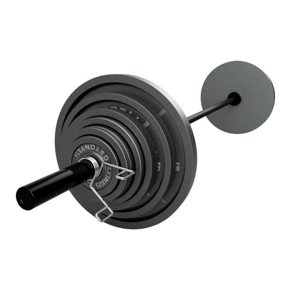 Barbell with weight plates on a white background