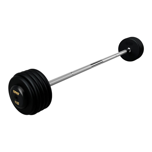 Troy Barbell PFB-R Pro Style 110lb Straight Black Barbell Black End Cap on white background.
