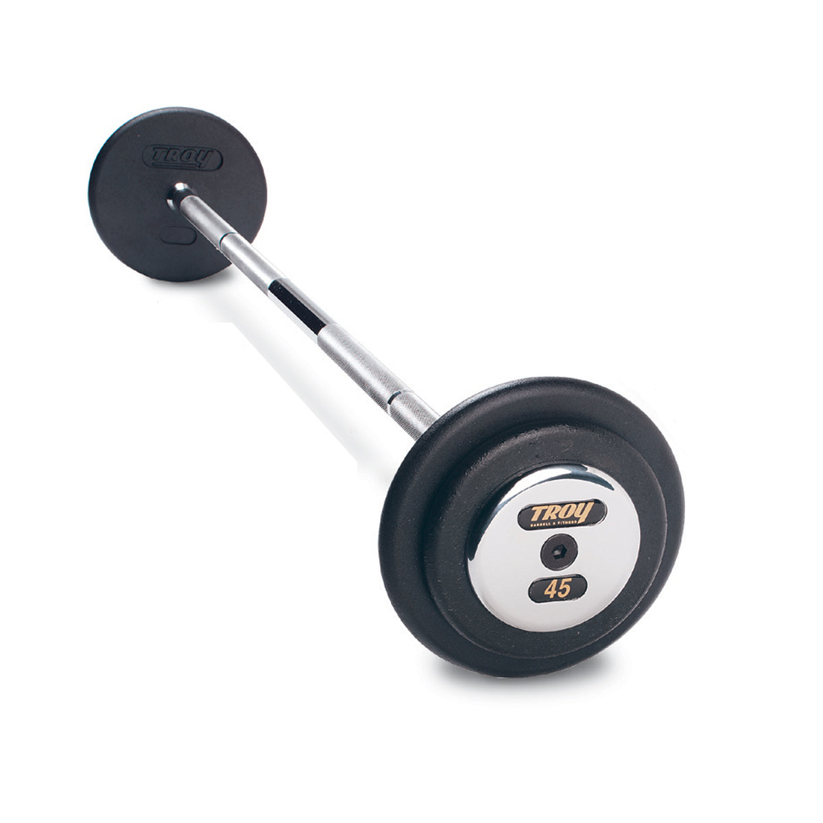 Troy Barbell PFB-C Pro Style Straight Black Barbell Chrome End Cap.