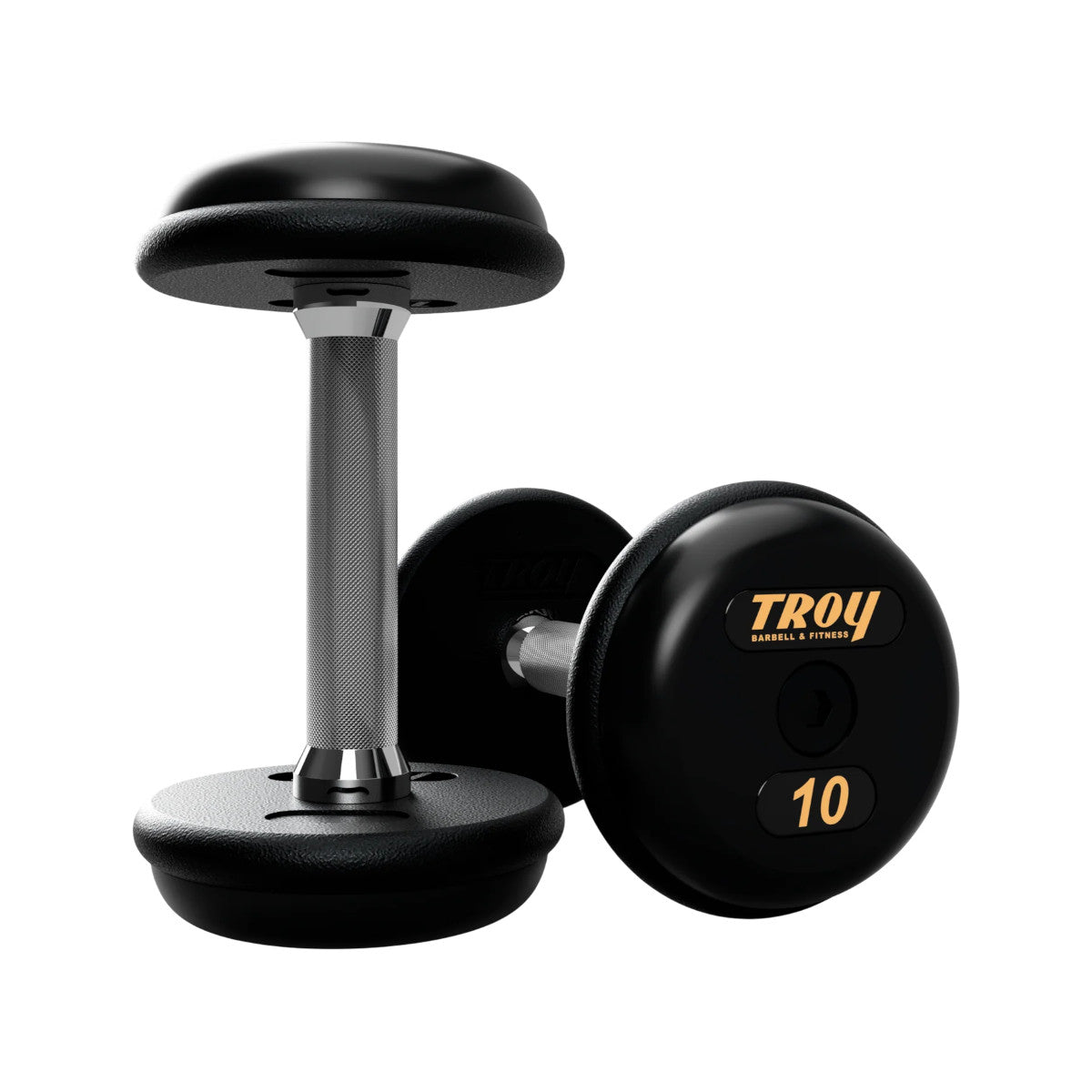 Troy Barbell PFD Pro Style Black plates, straight handle with black rubber end caps Dumbbells 10 lb pair.