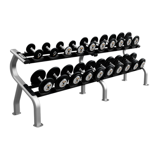 Troy Barbell PFD-C Pro Style Black Straight Dumbbell Set with Rack on white background