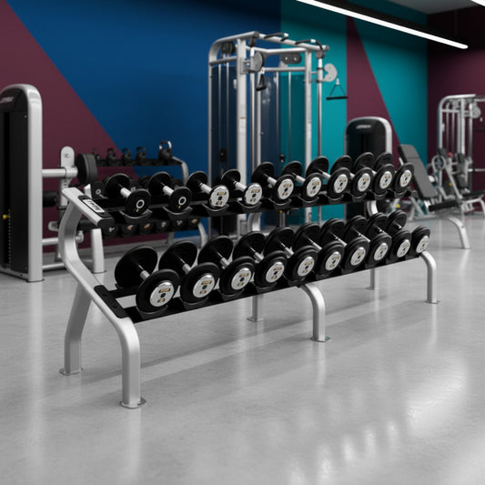 Troy Barbell PFDC 5-50 Pro Style Black Contour Dumbbell Set w/Rack in gym
