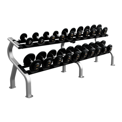 Troy Barbell PFDC-R Pro Style Black Contour Dumbbell Set w/Racks on white background
