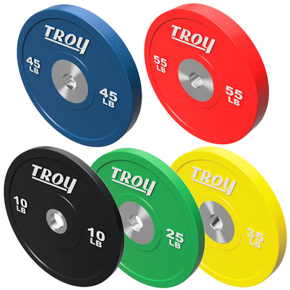 Troy Barbell PO-SBP Premium Rubber Bumper Plates on white background