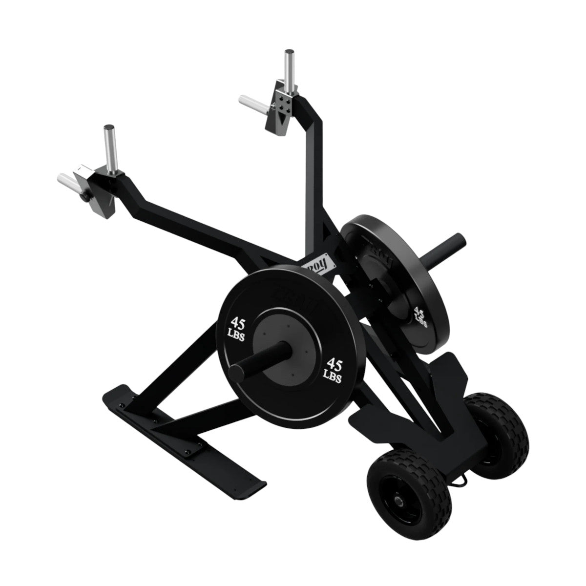 Troy Barbell Pro Force Sled with wheels and weight plates.