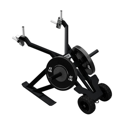 Troy Barbell Pro Force Sled with wheels and weight plates.