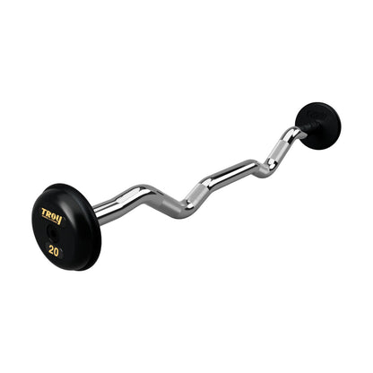 Troy Barbell PZB-R Pro Style 20lb EZ Curl Black Barbell Black End Cap on white background.
