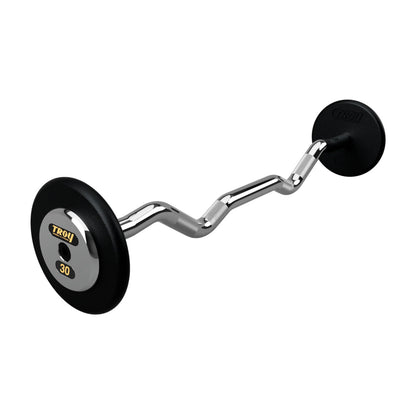 Troy Barbell PZB-C Pro Style 30lb EZ Curl Black Barbell Chrome End Cap on white background.
