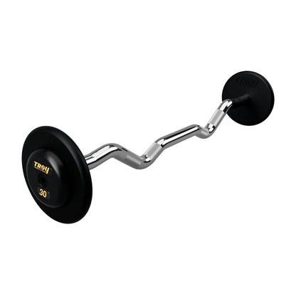 Troy Barbell PZB-R Pro Style 30lb EZ Curl Black Barbell Black End Cap on white background.