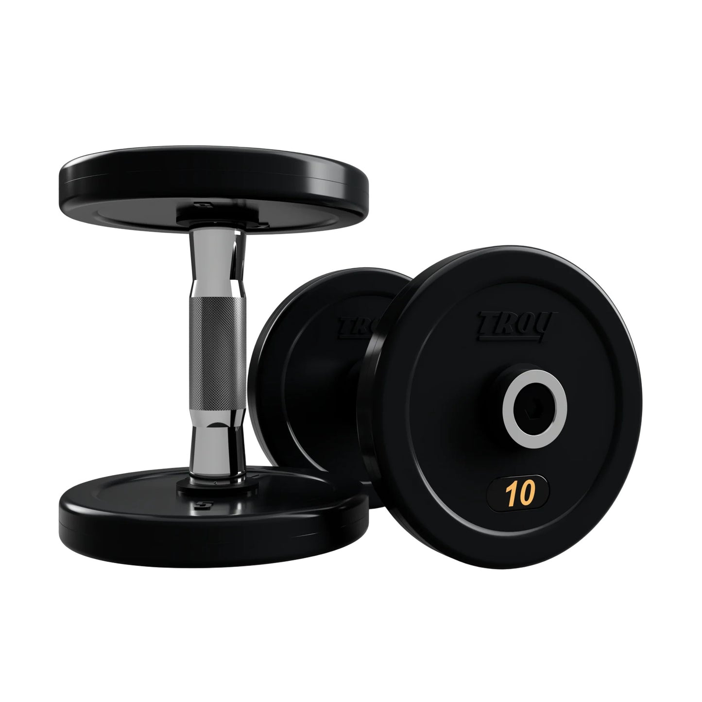 Troy Barbell RUFD Pro Style Black Rubber Encased Dumbbells contour handle with black rubber end cap 10 lb pair.
