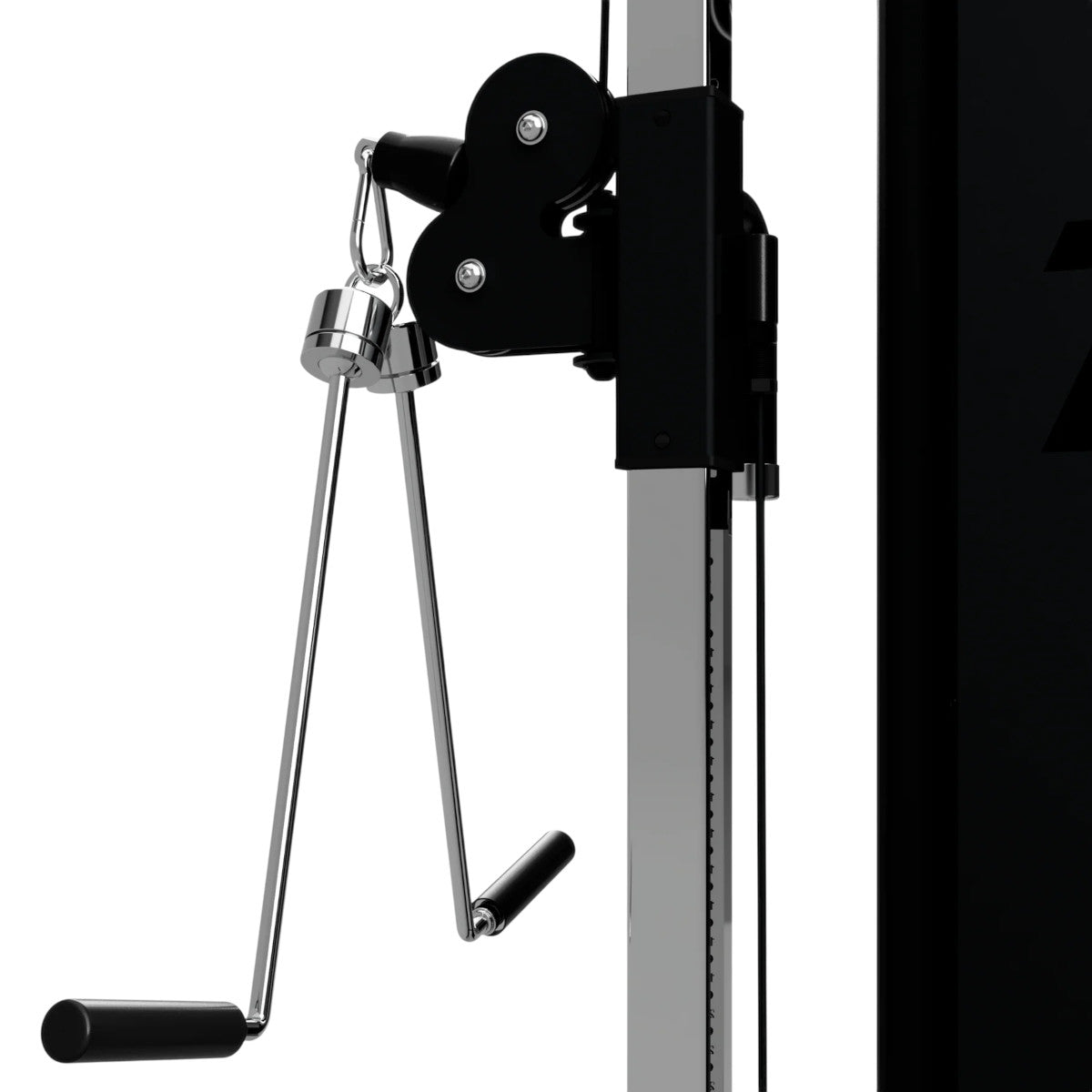 Troy Barbell VTX SPR-22 SupraBar Spreader Bar attached to functional trainer side view.