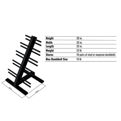 Troy Barbell VTX T-HDR Vinyl or Neoprene Compact Dumbbell Rack specifications.